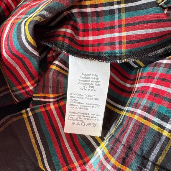 J. Crew Black Tartan Plaid Ruffle Neck Jewel Button Front Blouse Size XXS - Picture 5 of 5